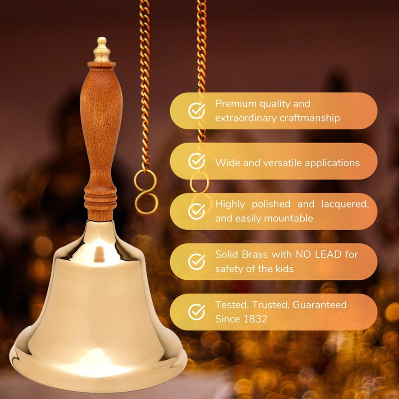 Bevin Bells Solid Brass Hand Bell | 2HB | New England Hardwood Handle | Elegant Hand Call Bell | Noise Makers | Loud Brass Bells | Easy to Grip Handle | Teacher Handheld Bell | Made in CT, USA - Image 2